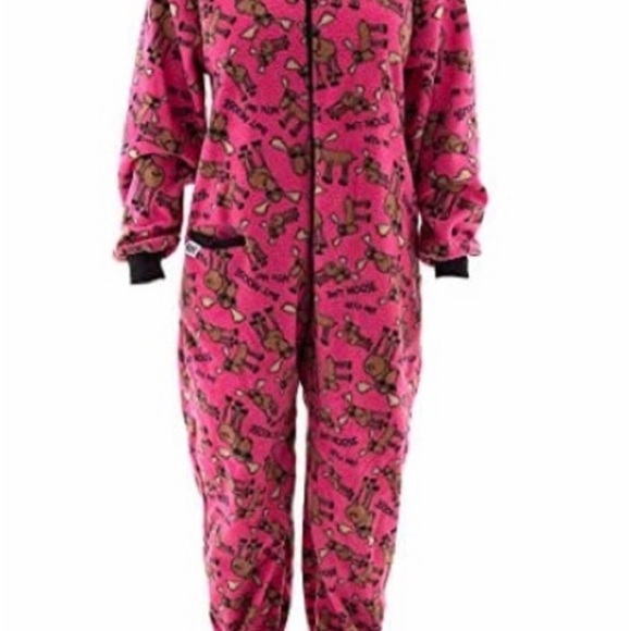 Lazy One XL womens pink Don’t moose with me footed trap door onesie - Picture 3 of 8